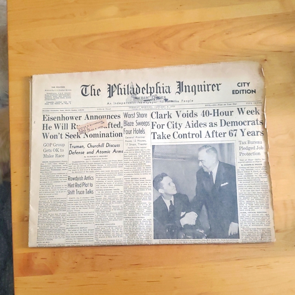 Collectible The Philadelphia Inquirer Tuesday January 8 1952